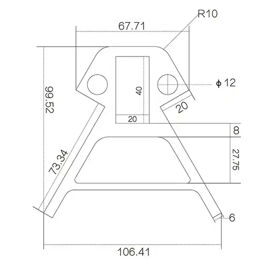 2D CAD drawing of corner geometry