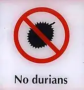 Sign informing that Durian fruit is not allowed inside the Singapore subway