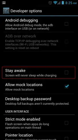 Screenshot of Droid 3 Developer Options Window in CM9