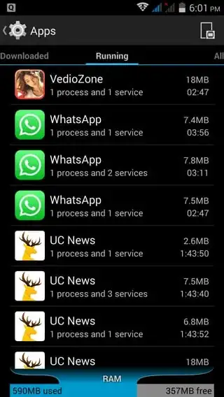 Settings --> Processes --> Running