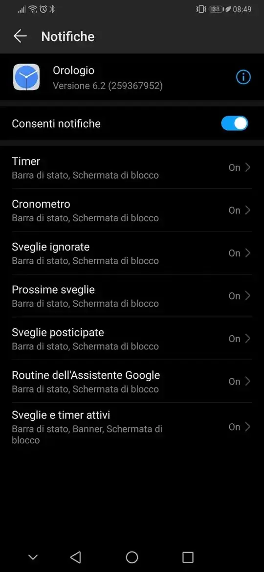 Clock app notifications settings