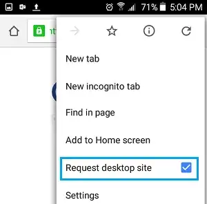 Firefox menu desktop site version selection