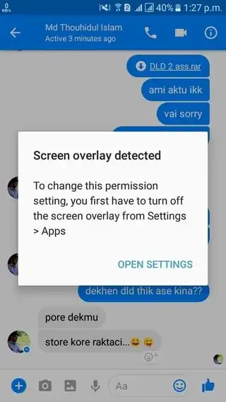 After clicking audio or video call on messenger screen