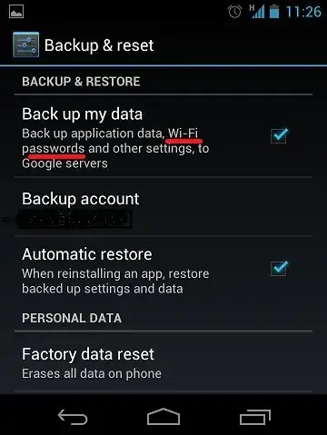 ICS Backup & Reset settings screen