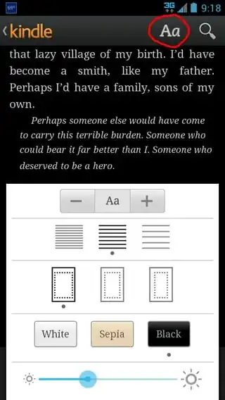 Amazon Kindle brightness settings
