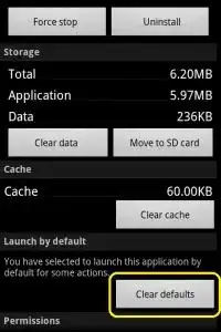 Clear default application