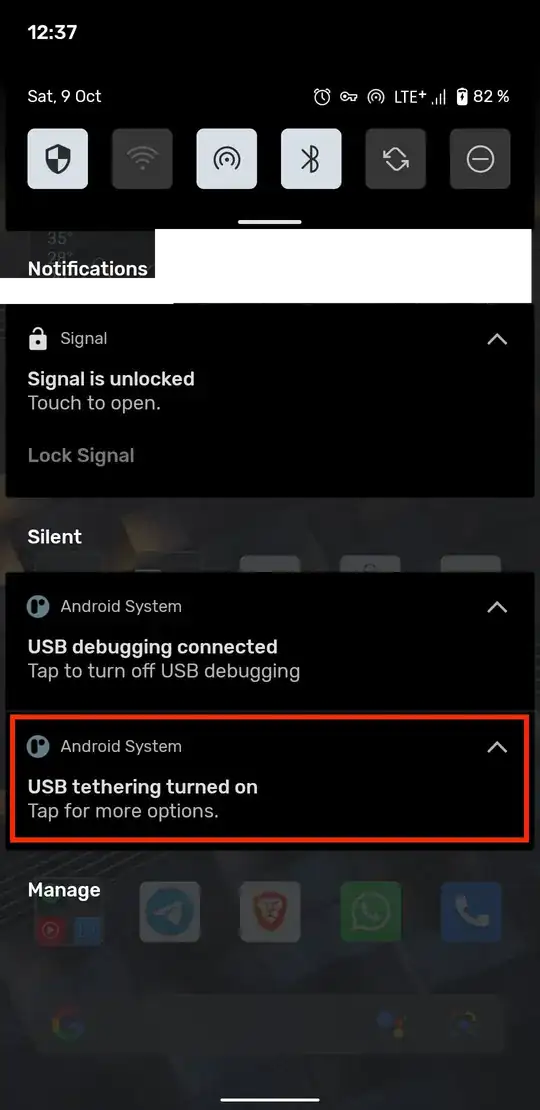 swipe down and tap on the "USB tethering turned on" notification