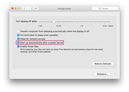Energy Saver Preferences on macOS, Sierra