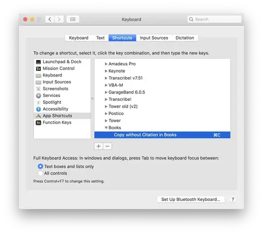 App Shortcuts: “Copy without Citation in Books” is mapped to ⌘C in Books