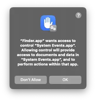"Finder.app" wants access to "System Events.app"