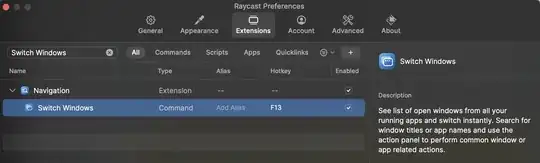 Hotkey on Raycast's Window Switcher