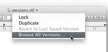 screenshot of the versions menu in TextEdit