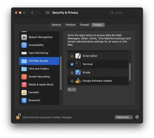 Full Disk Access, macOS Big Sur