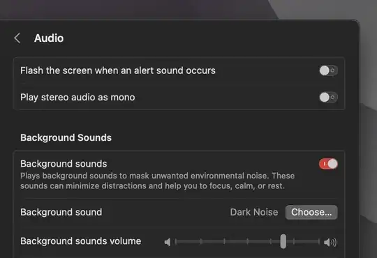 Background Sounds section in System Settings with switch enabled