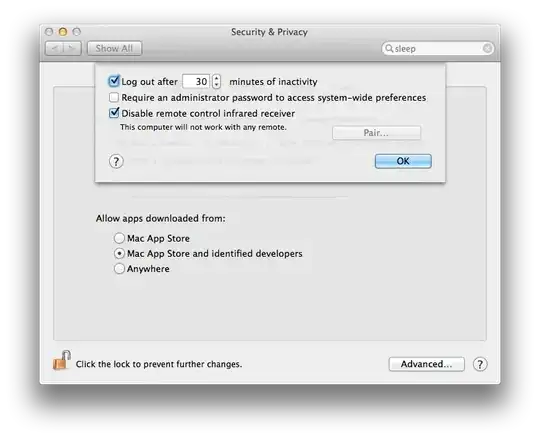 Advanced settings within Security & Privacy