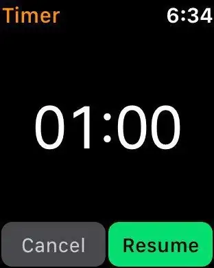 Timer 6:34 / 01:00 / Cancel | Resume