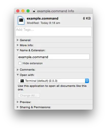 Finder info window of a command file