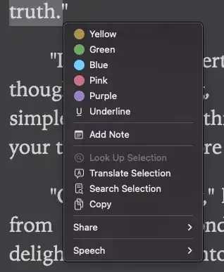 a small menu shows up in Books
