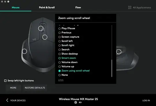 Logi Option Zoom mimics pinch zoom on trackpad