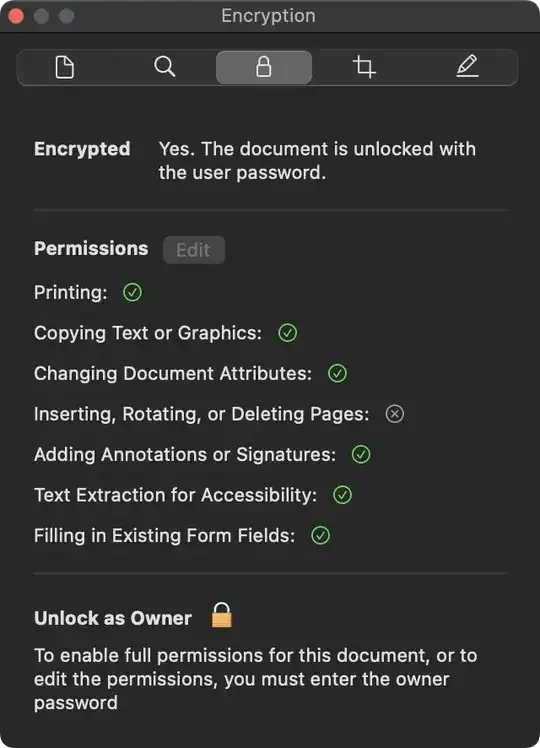 Preview's Encryption Inspector showing one permission denied.