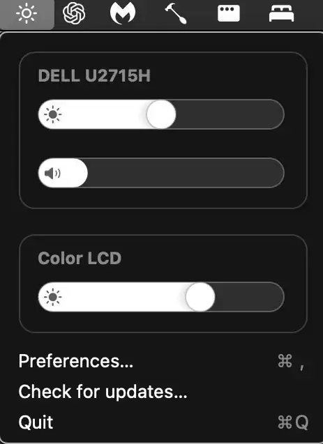 MonitorControl Lite controlling 2 of my monitors