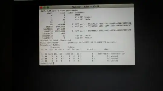 gpt -r show /dev/disk0 and fdisk /dev/disk0