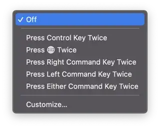 Dictation Shortcut: Off