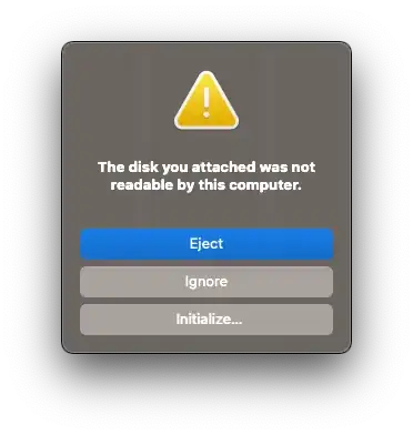 not readable by this computer BigSur dialog