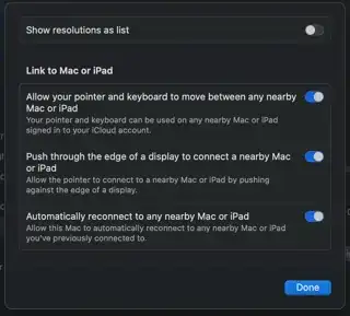 Screenshot of the Advanced options in System Settings > Displays on macOS Sonoma Screenshot of the Advanced options in System Settings > Displays on macOS Sonoma