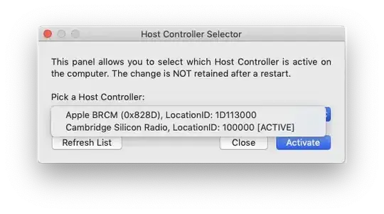 Bluetooth controller selector menu