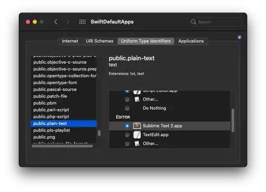 SwiftDefaultApps - Uniform Type Identifiers tab for public.plain.text