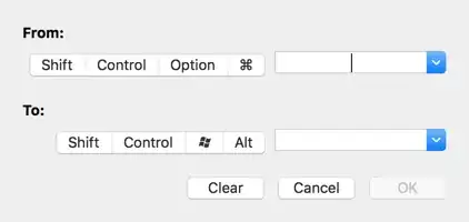 VMware Fusion 8 keyboard shortcut definition dialog