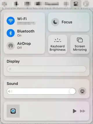 snapshot of the Control Centre on macOS 12.1 Monterey