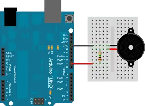 Wiring of Arduino Uno to Pieze Electric Buzzer
