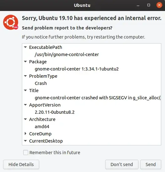 gnome-control-center crash