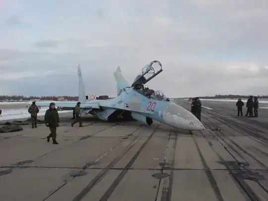 Su-27 on the ground after belly landing