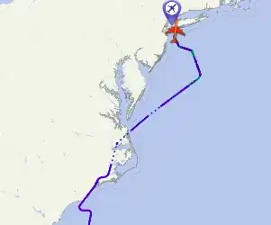 flight path for B62554 from PBI to JFK, source planemapper.com