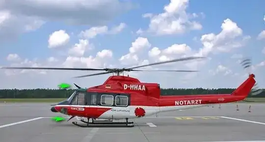 Items pointed out on a Bell 412 above and below cockpit