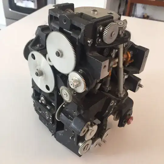 strange mechanical assemblage of gears and shafts