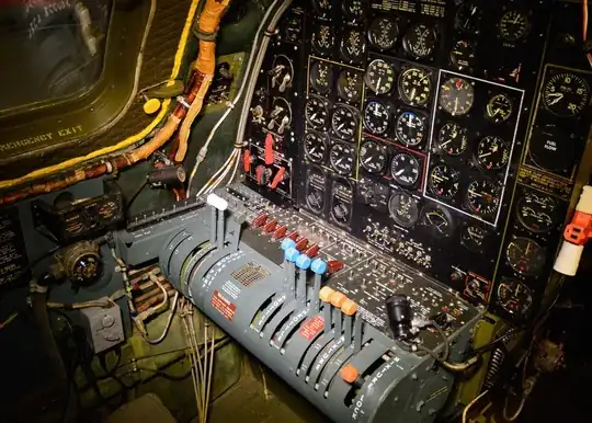 B-29 "Bockscar" (No longer flightworthy) Flight Engineer's "Wall of Dials"