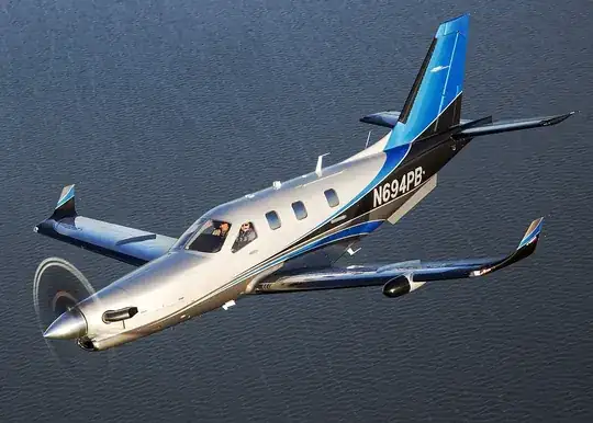 SOCATA TBM 900, weather radar housed in the pod on the left wing