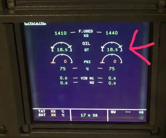 image showing the 'engine' page of the ECAM display of an A320, with indications of fuel used, oil, presure, temperature and other info.