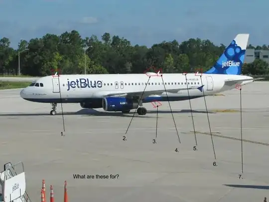 JetBlue A320 with items on fuselage top/bottom indicated