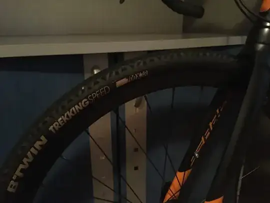 Closeup of B'Twin 700x38C tires