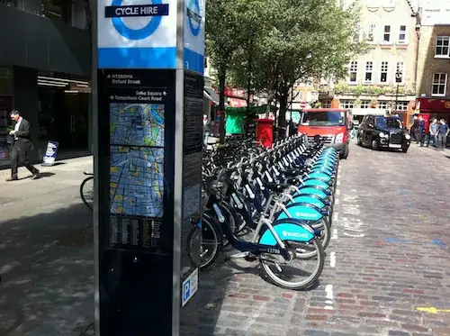 Cycle hire station, Broadwick St. Soho, London UK