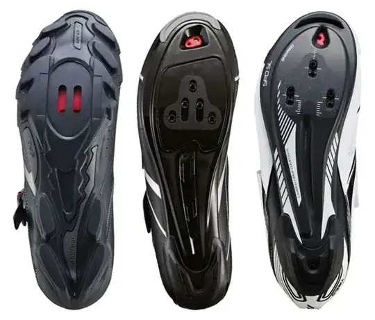 Cycling shoe cleat attachment options.
