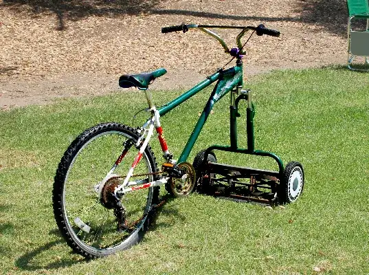 Pedal powered mountain bike/reel lawn mower