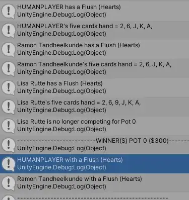 The log showing the five card hands