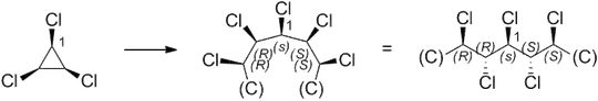 Transformation of (1s,2s,3s)-1,2,3-trichlorocyclopropane into an acyclic digraph and determination of the configuration of the considered pseudoasymmetric stereogenic unit