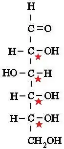 Structure of glucose with marked chiral atoms